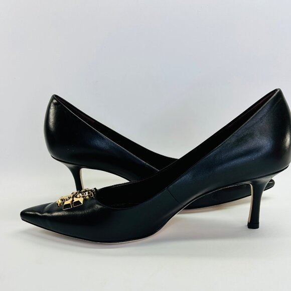 Tory Burch Eleanor Pointed Toe Leather Pump Size 8 Black Kitten Heel Classic - Picture 10 of 16